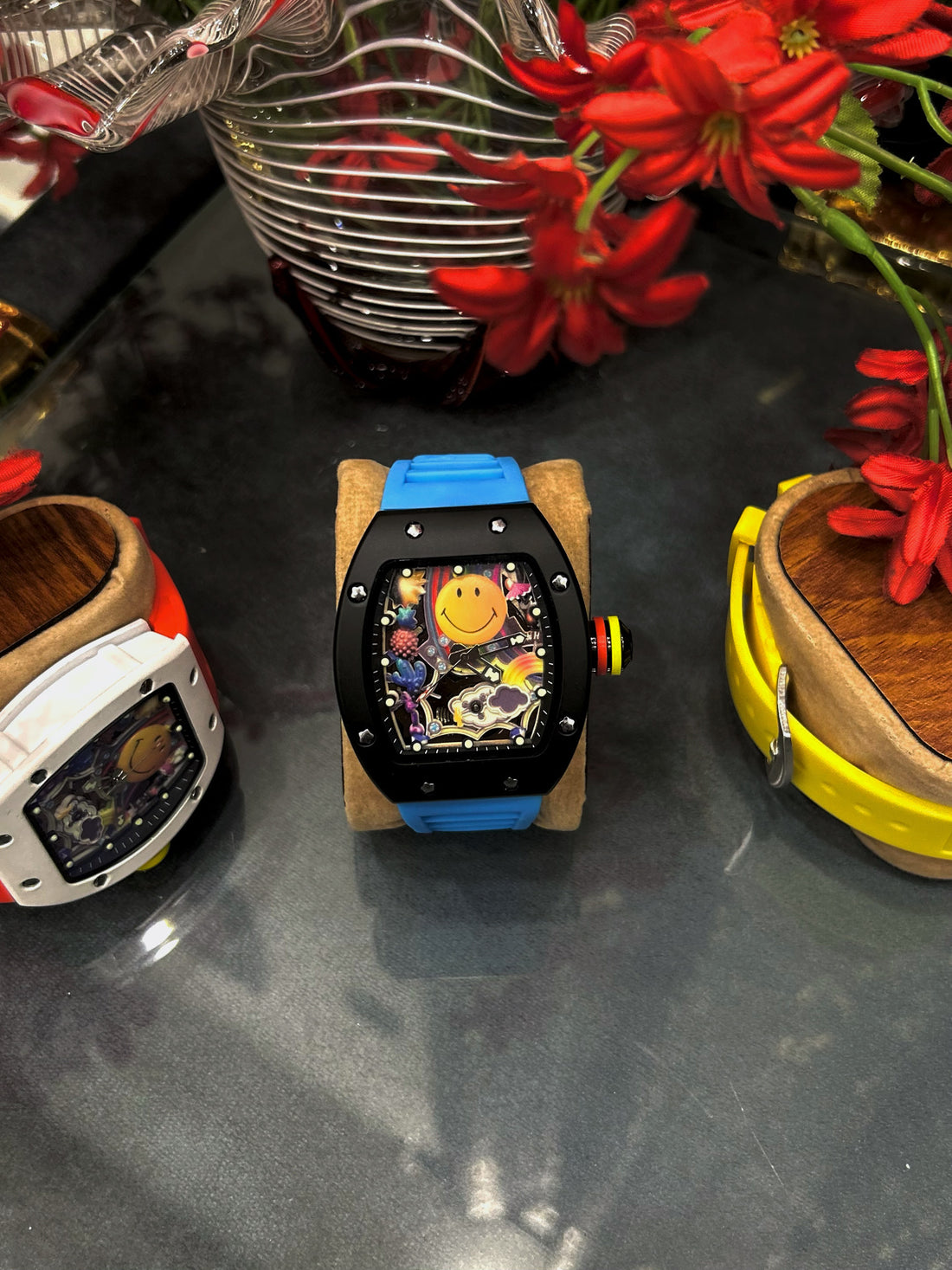 Smiley Skeleton Tonneau Watch – Colorful Silicone Strap