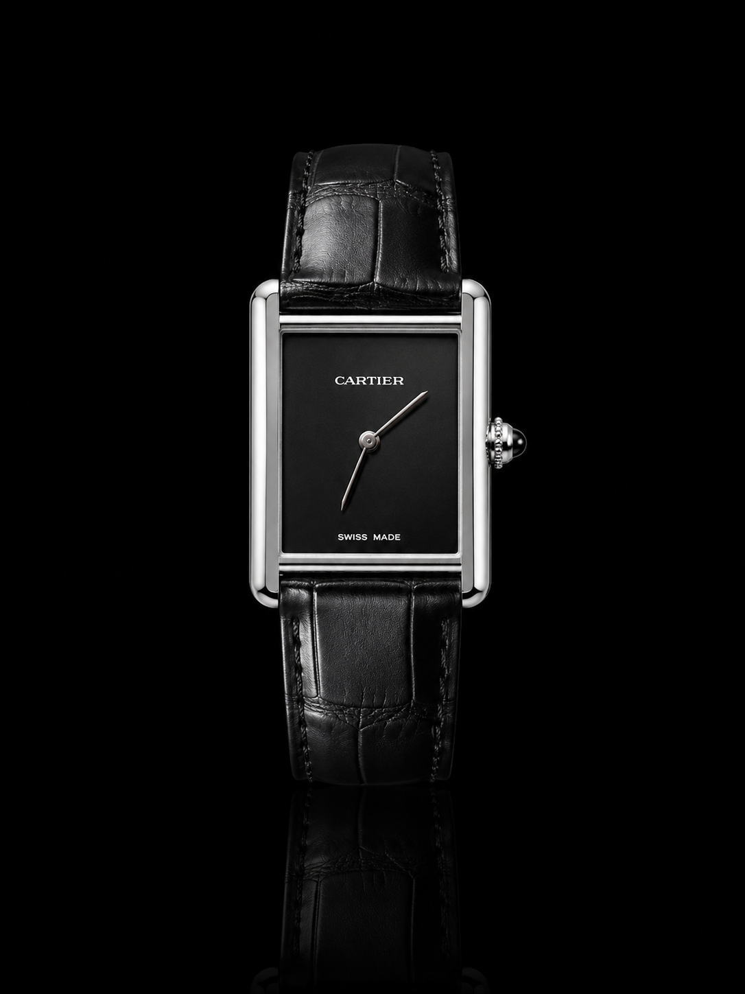Cartier Tank Watch – Black Dial with Genuine Leather Strap